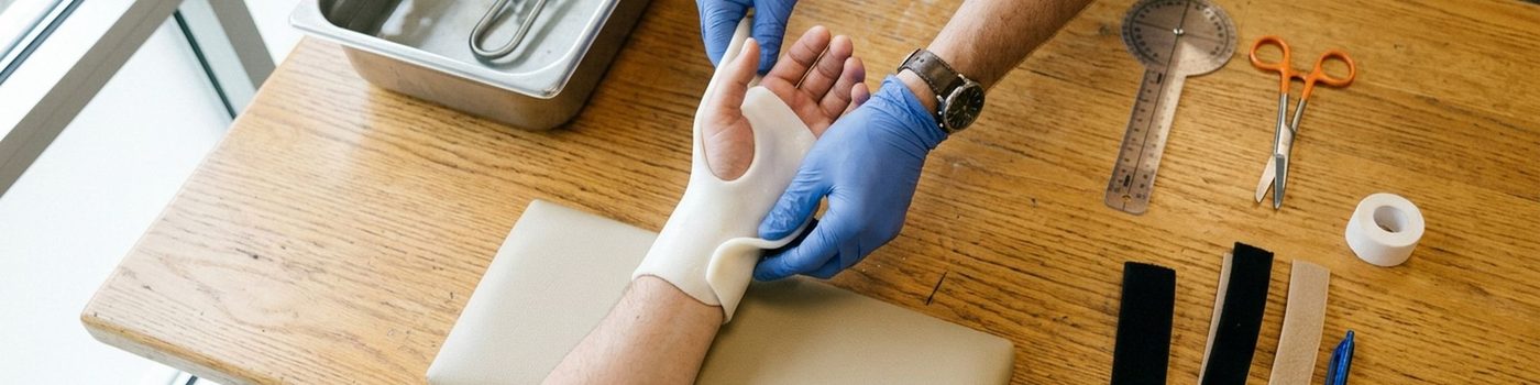 Hand therapist shaping a custom wrist splint