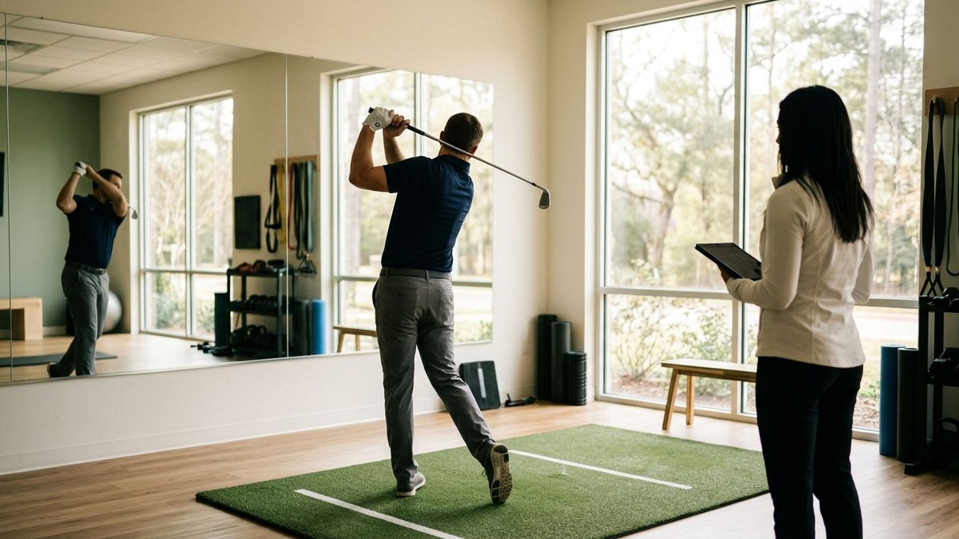 Golf swing assessment in a clinic gym